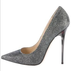 Jimmy Choo Anouk stiletto heels silver sparkly point toe New Year’s Eve holiday